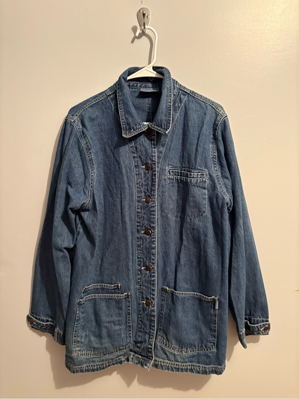 Vintage Blassport Women's Large Medium Wash Blue Denim Button-Up Jean Jacket - Picture 3 of 11